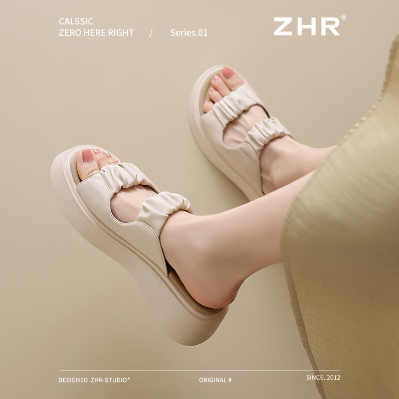 ZHR则则厚底凉鞋女时尚法式外穿休闲沙滩女鞋气质露趾轻便凉拖鞋 米色 36