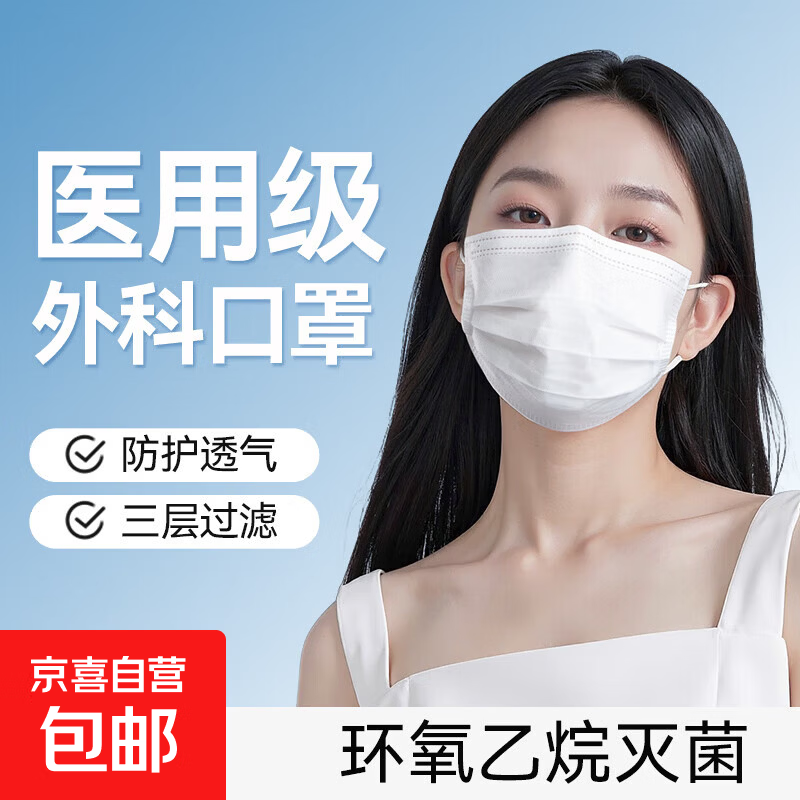 医用外科口罩一次性口罩灭菌级三层防护挂耳式防风雾霾沙花粉尘 成人外科口罩-白色灭菌级 10只