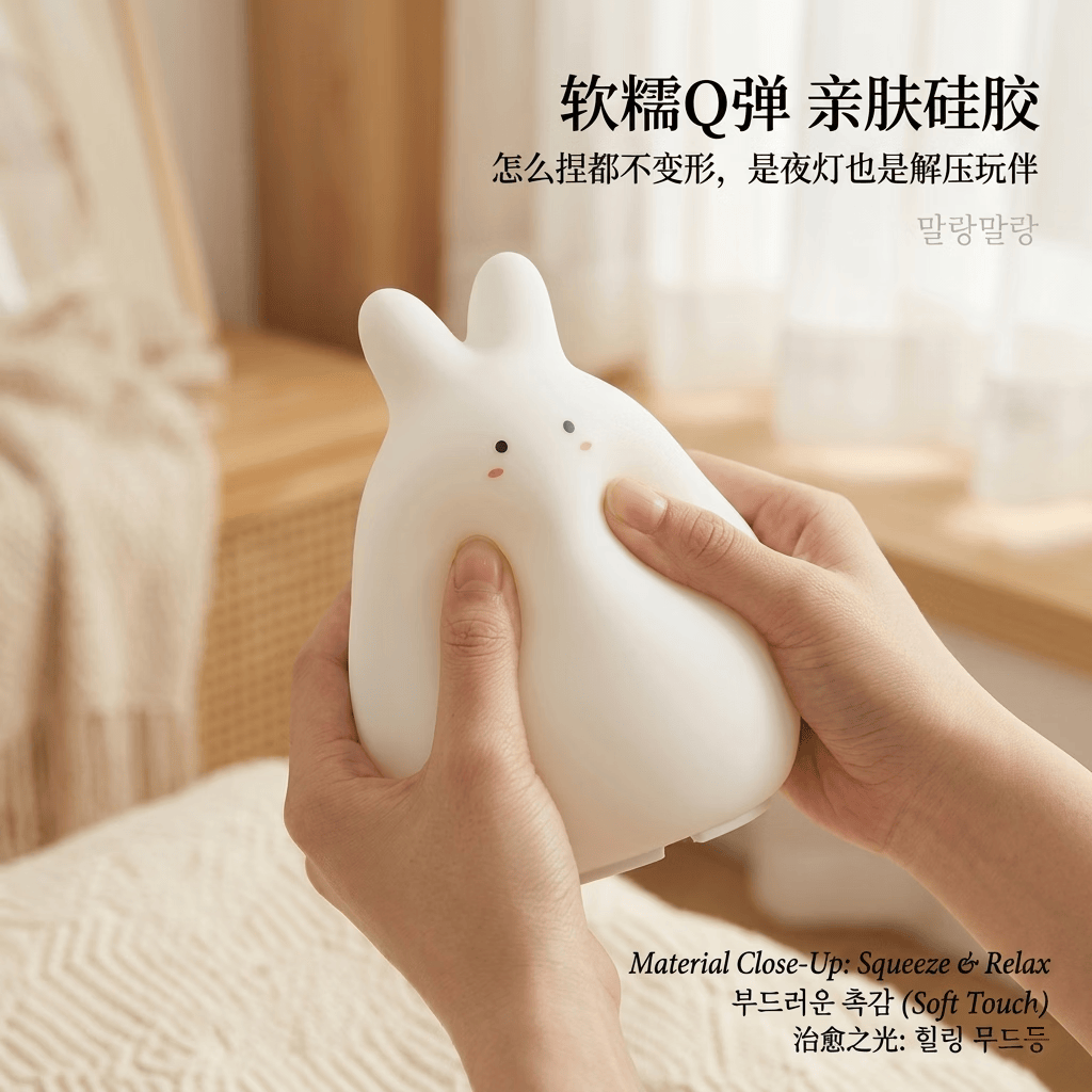 极地物种兔子硅胶拍拍灯七彩氛围小夜灯卧室伴睡灯充电解压神器送闺蜜礼物 大白兔硅胶拍拍灯