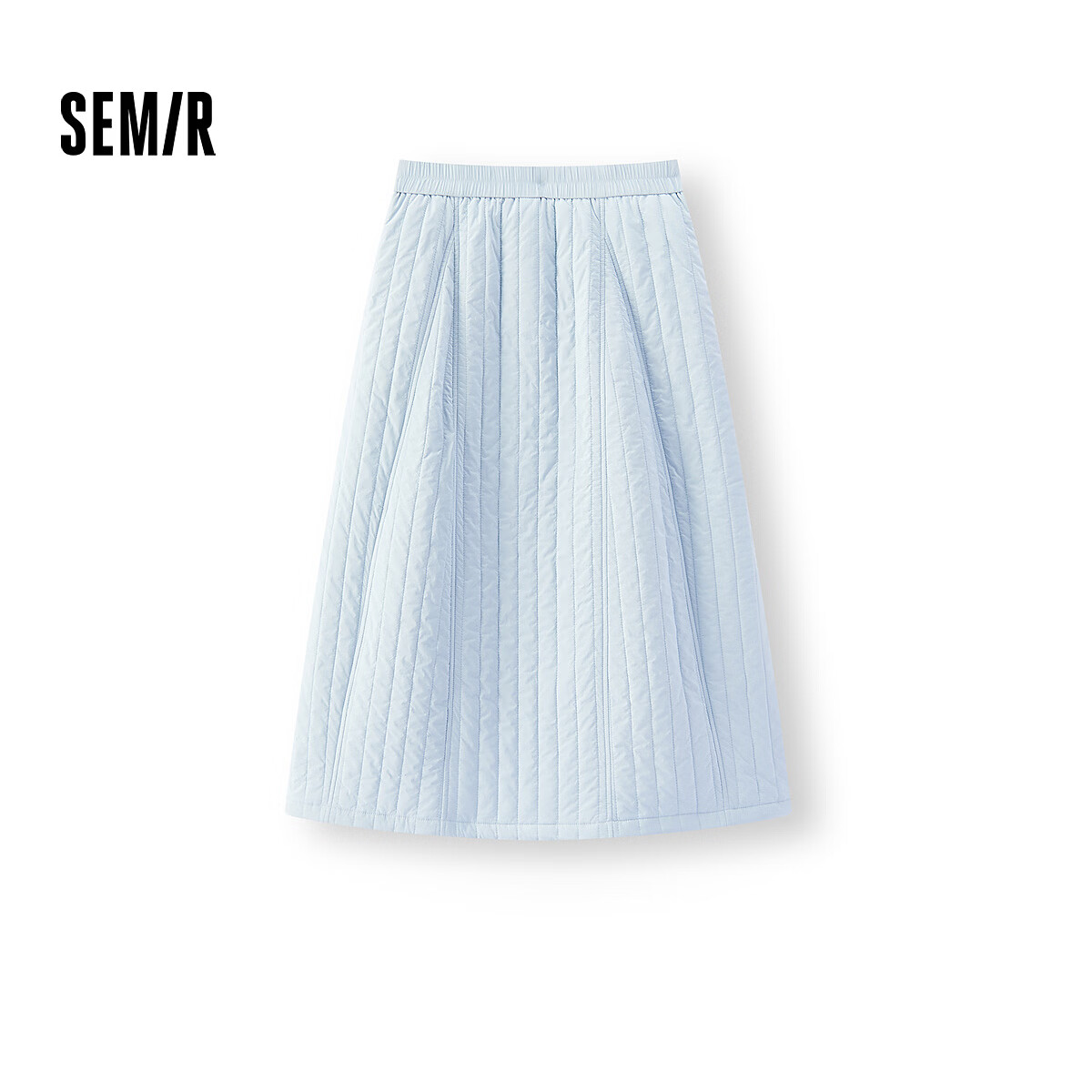 森马(Semir)半身裙女冬季肌理夹棉松紧腰A字长裙抽绳2025新款温柔气球裙 粉蓝80081 L