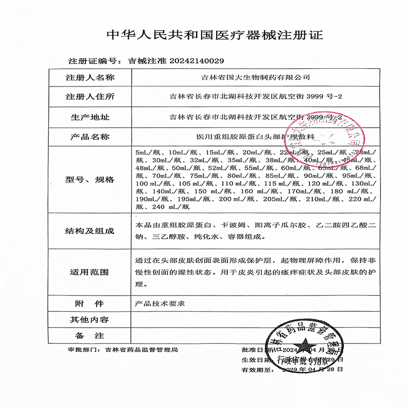 希舒美 医用重组胶原蛋白头部护理敷料 150ml 1盒装