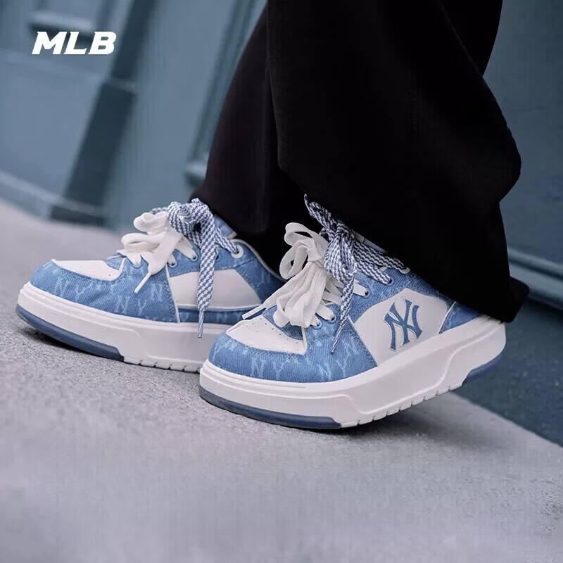 MLB汪苏泷同款韩系时尚复古老花厚底增高学长鞋春夏男女休闲运动板鞋 纽约洋基队/黑色 42 (日常42码拍)