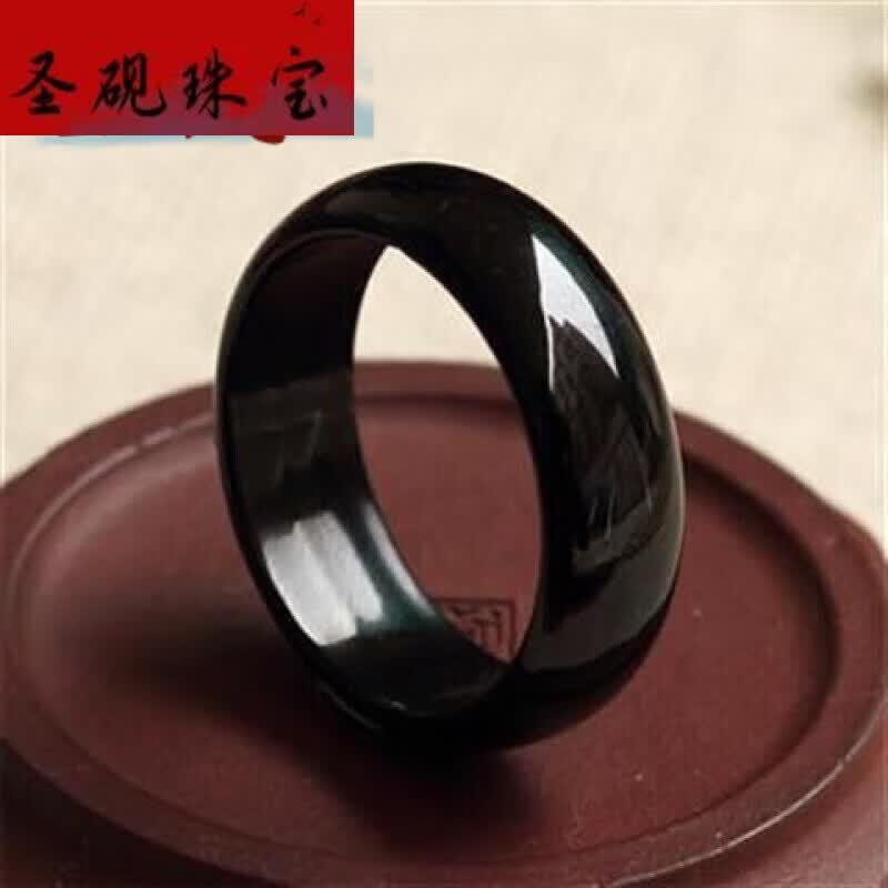 圣砚翡翠戒指墨翠指环 墨玉戒指玉扳指复古大气玉石大拇指男女款礼物 内径23mm