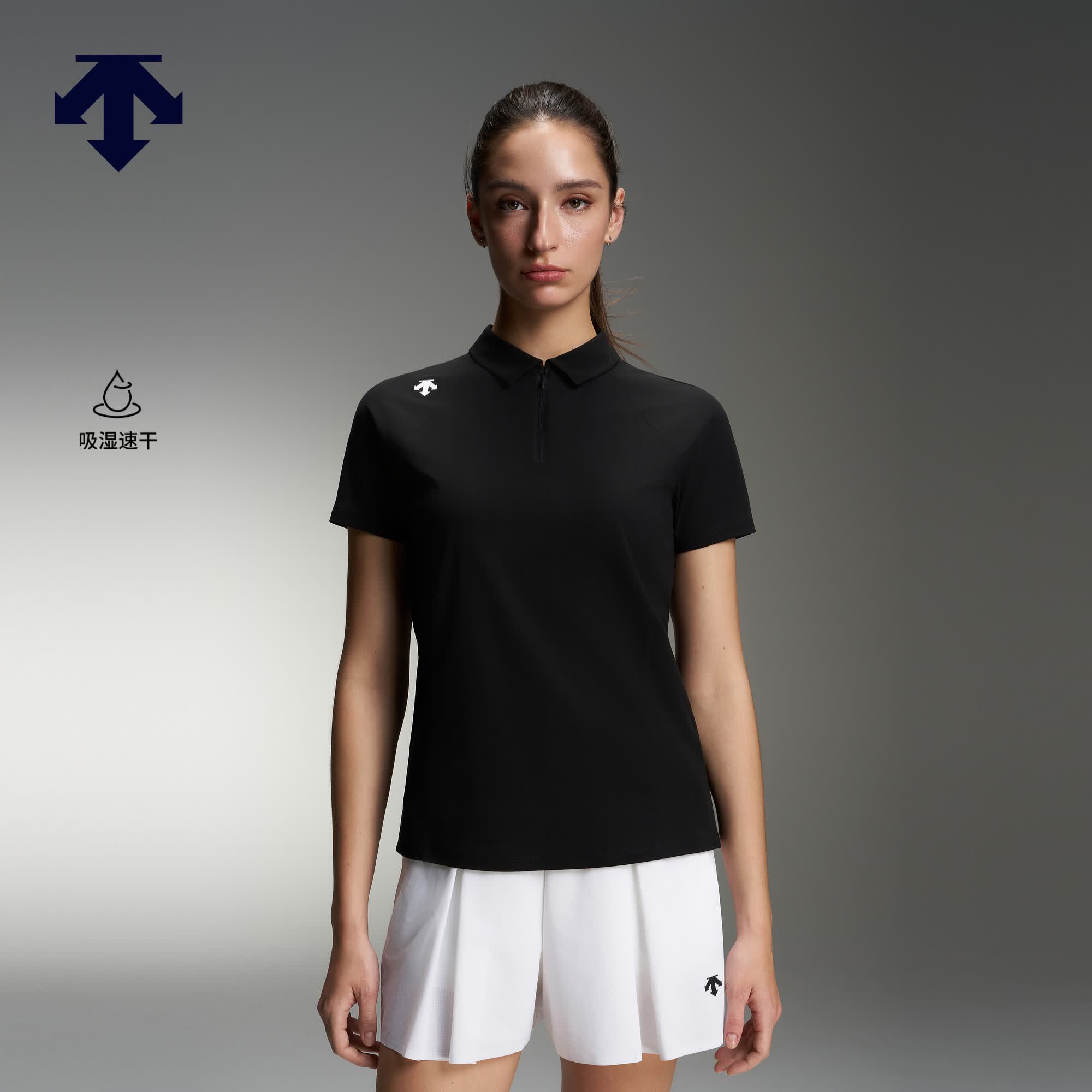 迪桑特（DESCENTE）WOMEN’S TRAINING女士吸湿速干短袖POLO衫新品 BK-黑色 XL (175/92A)