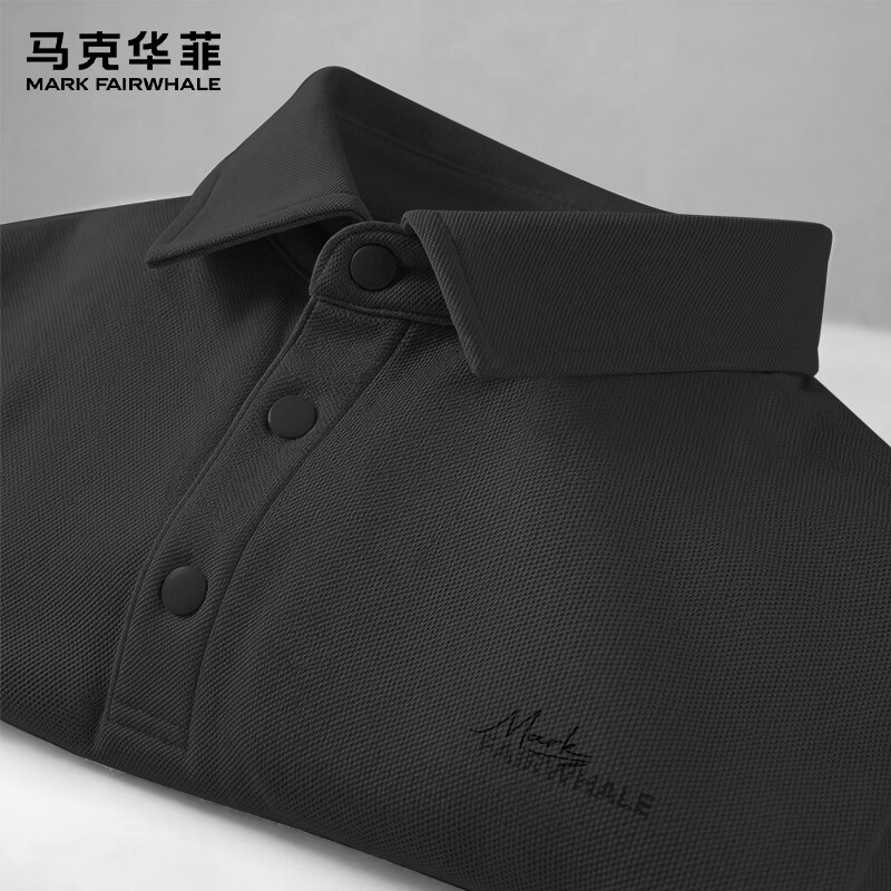 马克华菲（MARK FAIRWHALE）夏季棉珠地翻领POLO衫男士简约印花宽松大码透气百搭休闲短袖上衣 【舒适透气】-黑#JMK反差字 XL