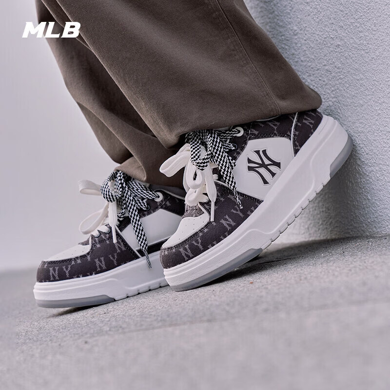 MLB汪苏泷同款韩系时尚复古老花厚底增高学长鞋春夏男女休闲运动板鞋 纽约洋基队/黑色 42 (日常42码拍)