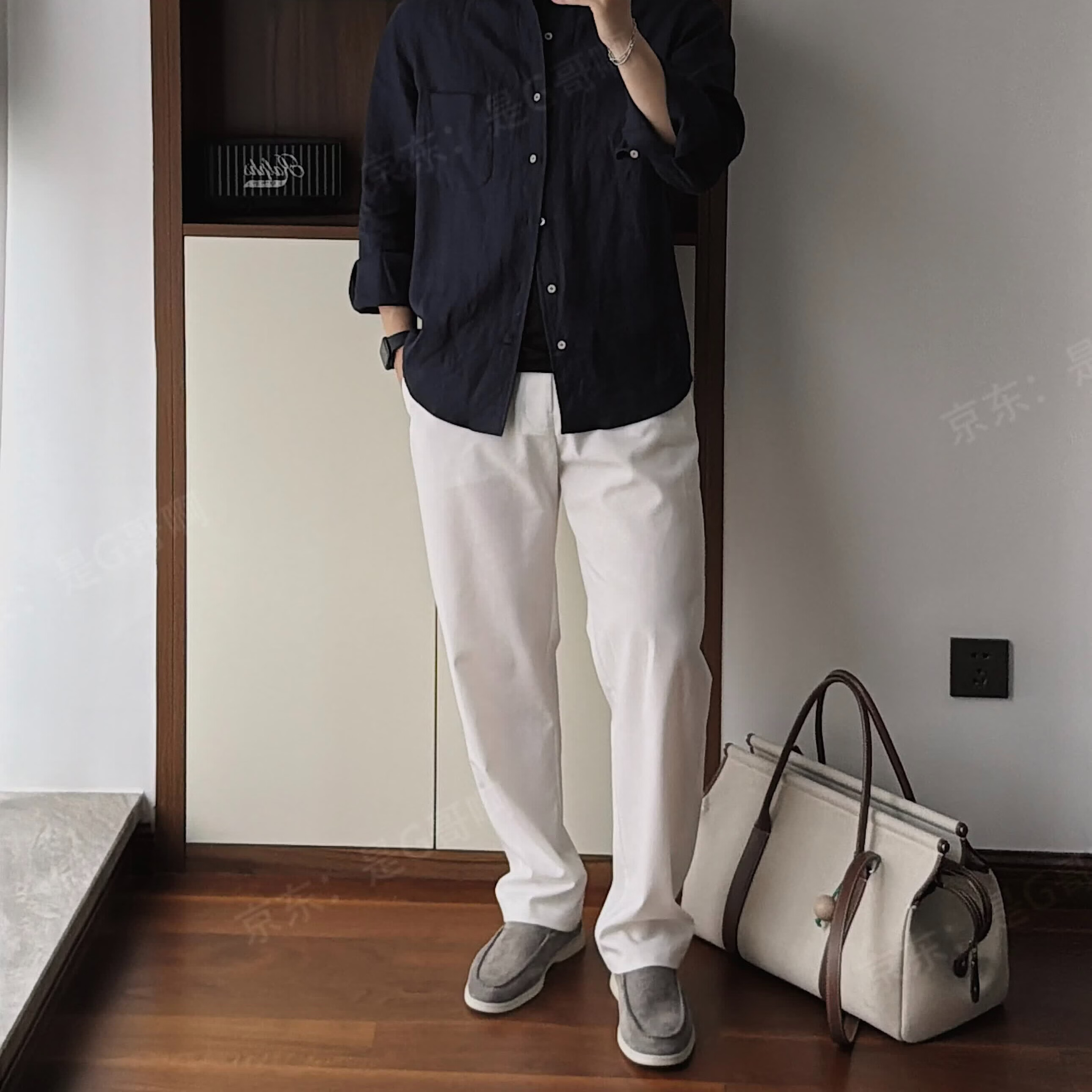 GGG COMPLEX·G哥男装/ZZ亚麻混纺长裤 夏季男士透气舒适商务休闲直筒长裤 浅绿灰色 L