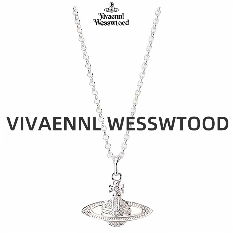 VAVIENNE WESWTOOD西太后款满钻闪亮薇薇安小土星浮雕项链吊坠女礼物首饰 银色黑钻土星项炼
