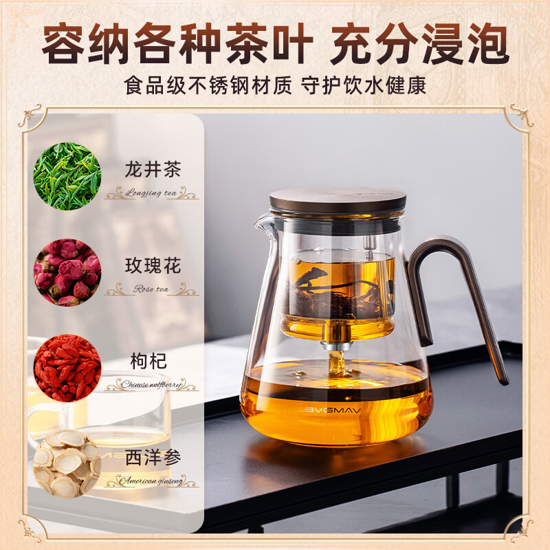 BVGMAV玻璃茶水分离杯茶杯男士泡茶专用高颜值2026新款耐高温防爆防摔杯 磁旋泡茶壶