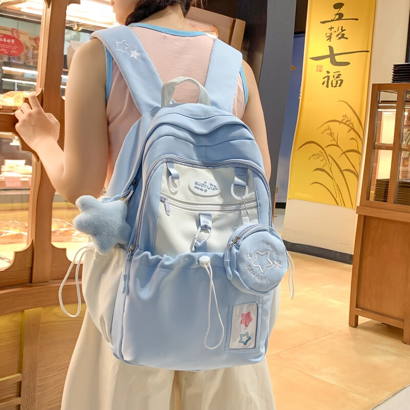 丛林鸟ins书包女初中生小学生大容量高颜值双肩包女2024新款旅游背包 蓝色【蓝星星】