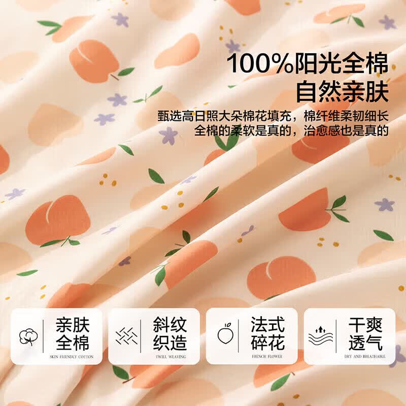 百丽丝出品床单亲肤全棉柔软舒适纯棉床单单件单人学生宿舍家用 纯棉小清新水果印花床单 240cm*230cm