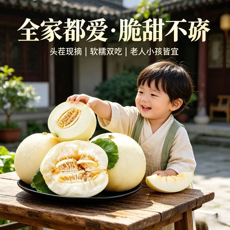 遇见悯农阎良甜瓜 地标好瓜 现摘现发 脆甜不齁 老人小孩皆宜 整箱包邮 阎良甜瓜净重4.5斤【鲜甜多汁】