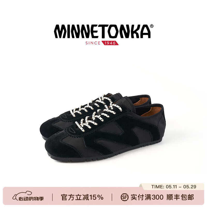 迷你唐卡（Minnetonka）女鞋Nylon Basic MS70德训鞋尼龙面料轻量透气百搭复古平底运动鞋 MS70501-BLK 黑色 40