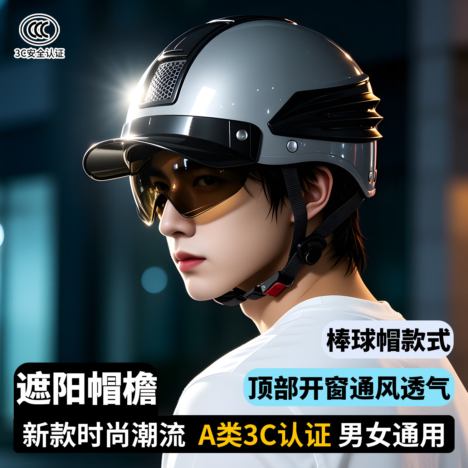 君豪龙（JUNHAOLONG）头盔3c认证电动车男女夏季士摩托车专用机车安全半盔电瓶车防晒帽防雨骑行骑手复古帽檐防摔防雾 创新时尚旗舰款【卡其】 52-62厘米【均码】