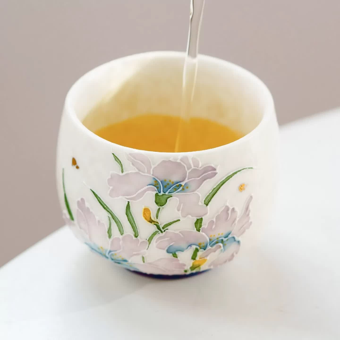 匠传复古岩矿白紫鸢芳华陶瓷茶杯特别主人杯专用精致品茗杯一人饮单杯 岩矿白紫鸢芳华-龙蛋杯【简装】