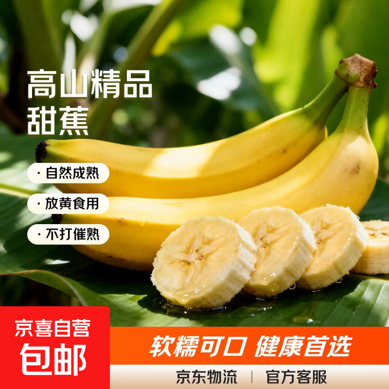 京喜加广西正宗高山现摘当季新鲜青皮香蕉自然熟单根蕉 带箱8斤净重7.5斤