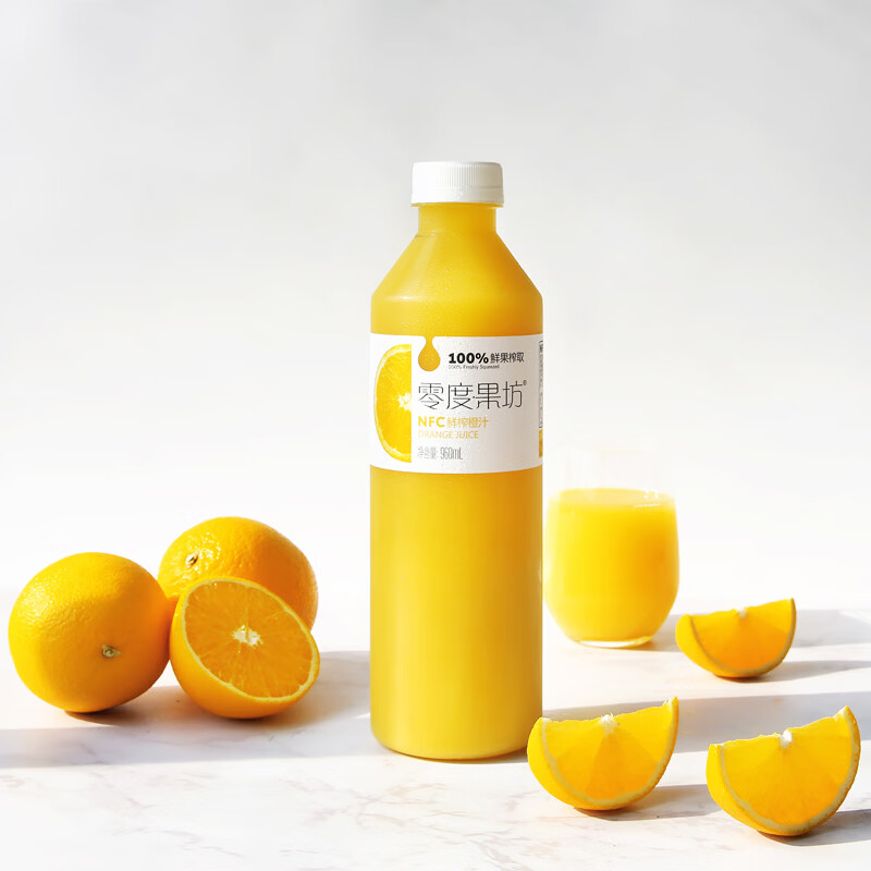 零度·果坊100%纯果汁NFC饮料鲜榨0-6℃冷藏果汁含vc纯橙汁960ml*2源头直发