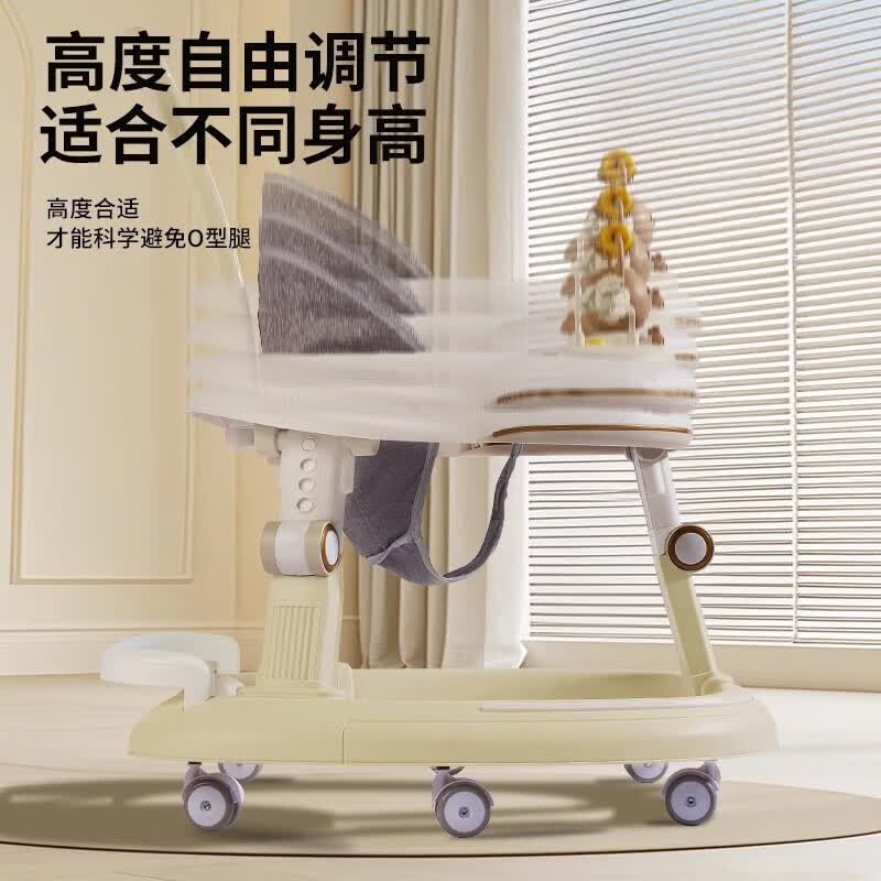 婴儿学步车6到18个月多功能防O型腿可折叠宝宝手推助步手推车 海洋蓝-高配款【音乐+踩垫+推把】