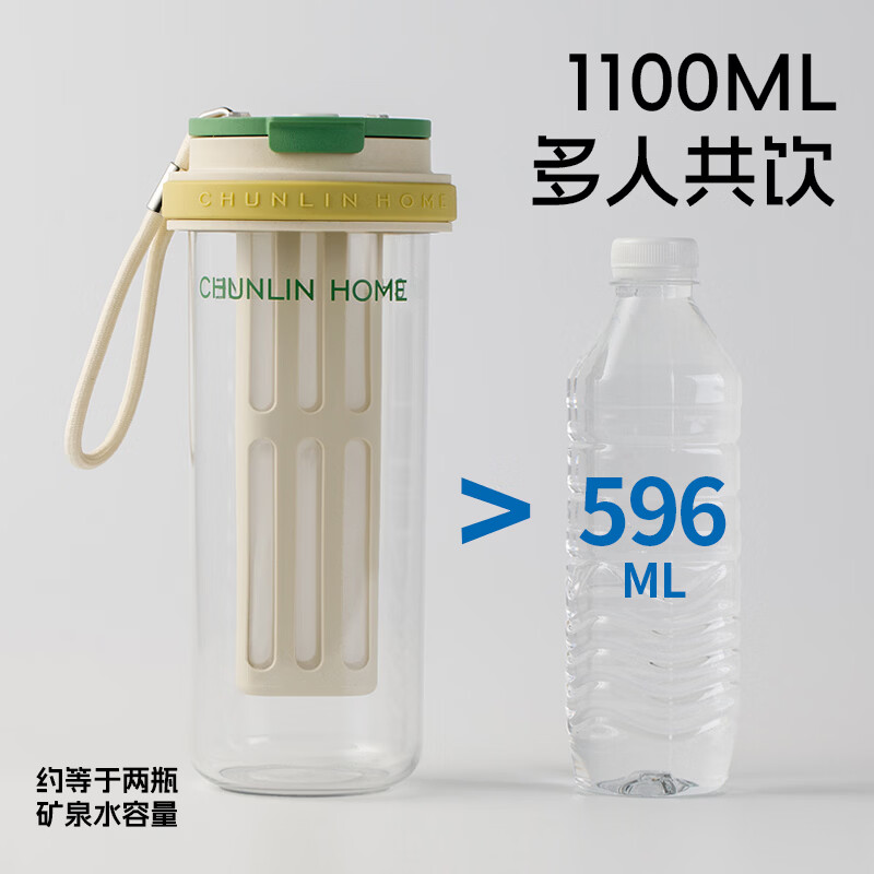 CHUNLIN HOME春林tritan水杯高颜值夏季冷萃壶咖啡杯茶水分离杯防漏便携水壶 黄橙-泡茶/冷翠1100ml