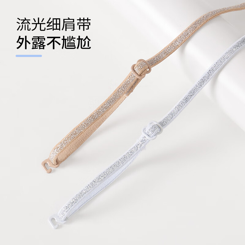 都市丽人粉底液无痕内衣女细肩带夏薄款小胸聚拢隐形肤色美背文胸 粉底液肤+蓝色 M
