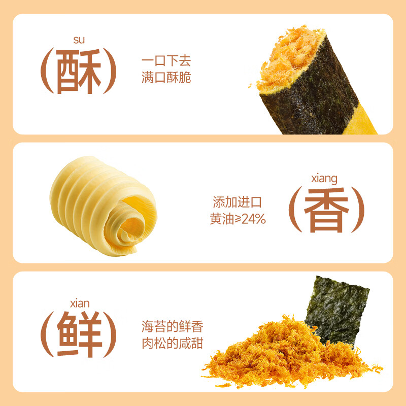 汉记月开心果蛋卷进口黄油非遗技艺1962年源自香港广东老字号手信伴手礼 海苔肉松凤凰卷322g（京东物流）