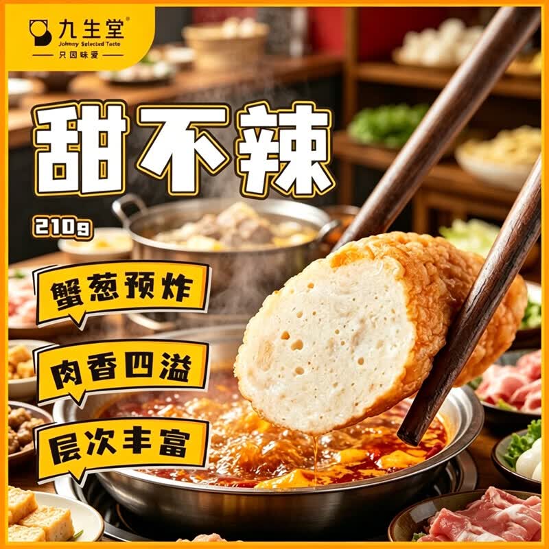 九生堂甜不辣210g 蟹葱预炸鱼丸鱼饼鱼糕肉轮麻辣烫低脂减脂餐火锅丸子
