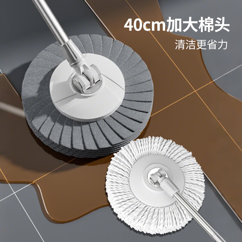 太太乐旋转拖把家用一拖净免手洗2026拖把带桶一套拖布干湿两用拖 白灰色加厚旋转拖把布头款共3布