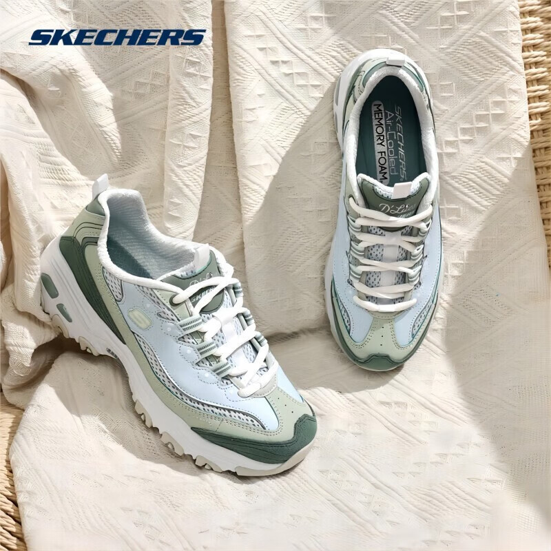 斯凯奇（Skechers）小冰熊丨女子老爹鞋春夏厚底增高百搭熊猫鞋运动透气跑步休闲鞋潮 青梅气泡冰 (建议拍小半码） 37