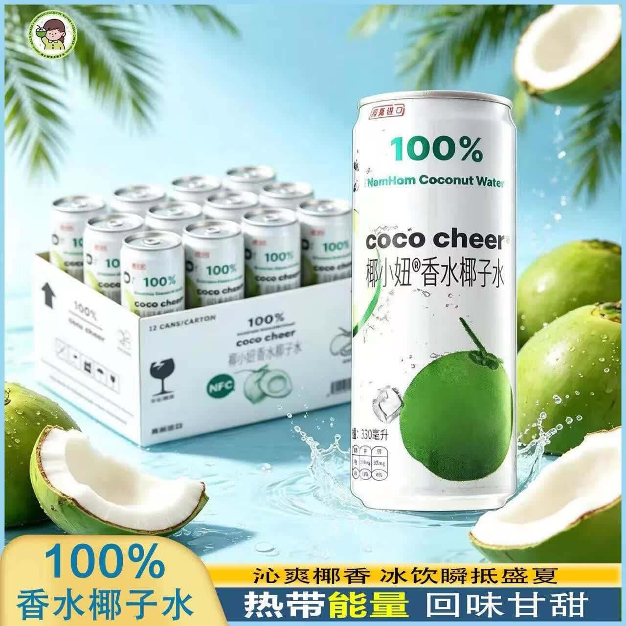 椰小妞越南原瓶进口NFC100%香水椰子水 0脂电解质椰子饮料夏日畅饮整箱 12听装(整箱装)