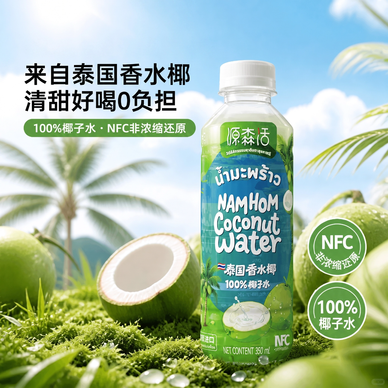 源森活12瓶装源森活泰国原装进口纯天然100%香水椰子非浓缩nfc电解质水 泰国香水椰子水12瓶装 (绿瓶) 350ml*12