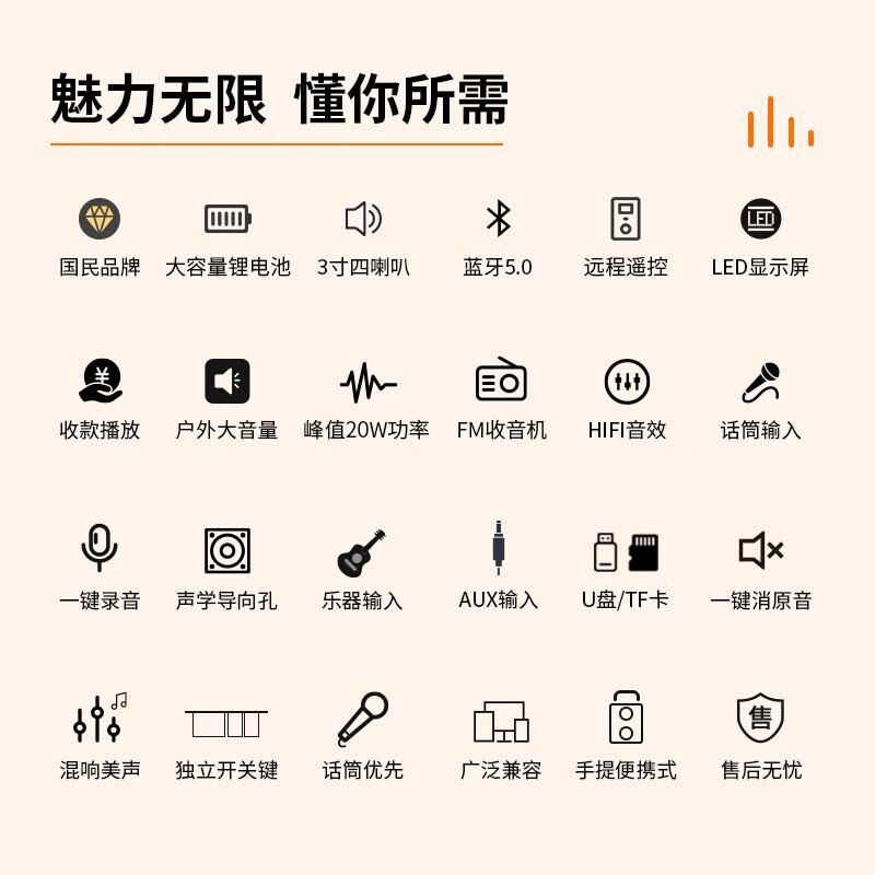 魅力无限无线蓝牙音箱便携式户外大音量广场舞音响家用K歌电脑音响功放一体机超重低音炮四喇叭大音量播报 蓝牙旗舰版【HiFi高音质重低音】