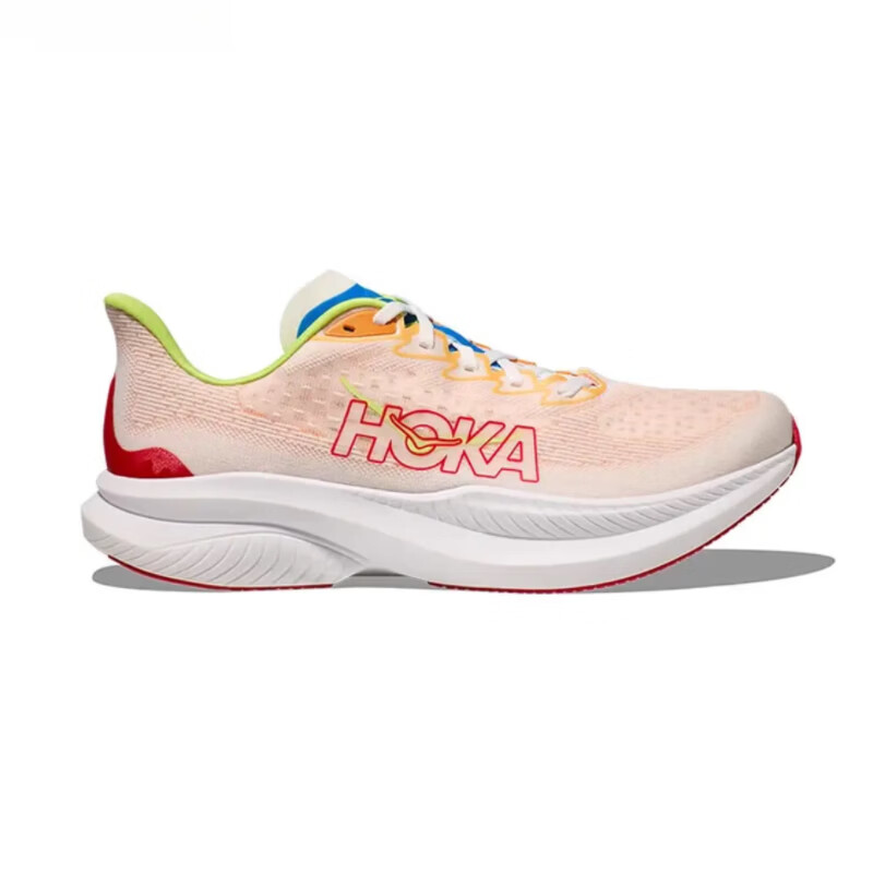 HOKA HOKA FOOT男女款 MACH 6 LA透气舒适轻便运动鞋 马赫6竞训跑步鞋 白色/日焰色 45