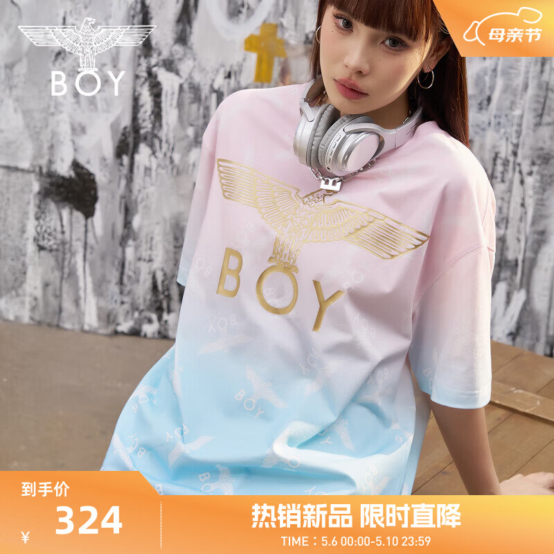 BOY LONDON【西柚果茶】蓝粉渐变潮牌短袖夏季男女同款T恤N01090 粉/蓝色 S