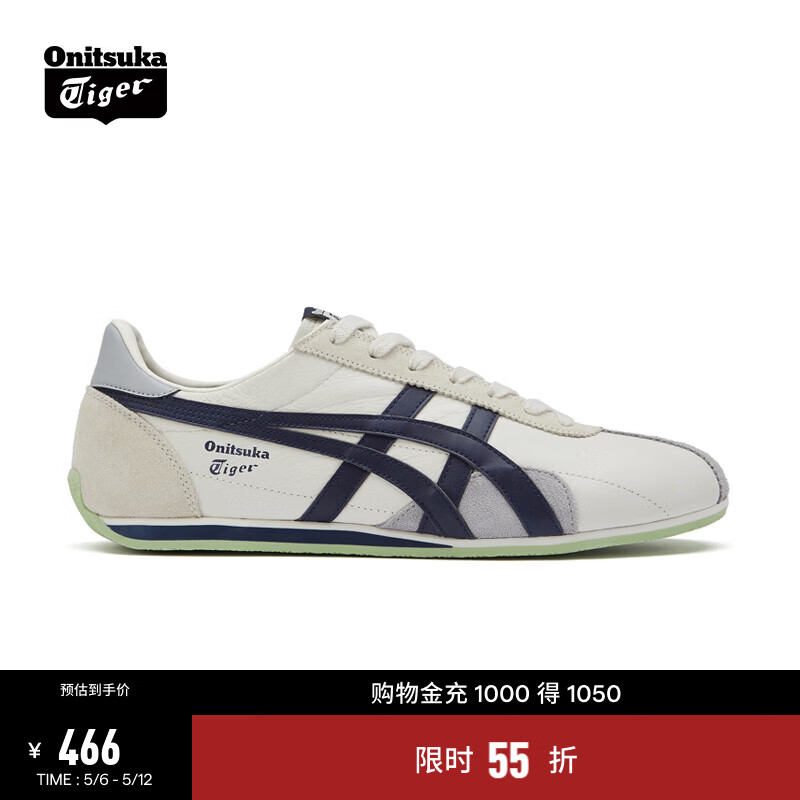 Onitsuka Tiger鬼塚虎男女款中性鞋子复古舒适运动休闲鞋男RUNSPARK 米色/深蓝色-103 38