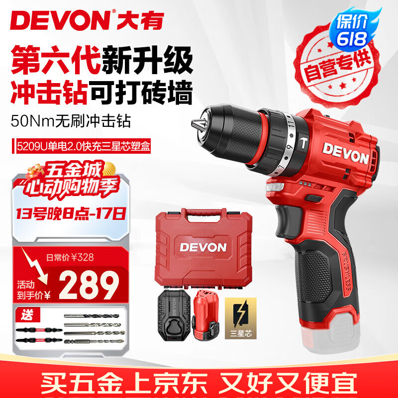 大有（Devon）京东集采JC系列12V无刷冲击手电钻电动螺丝刀电动工具5209U塑盒装