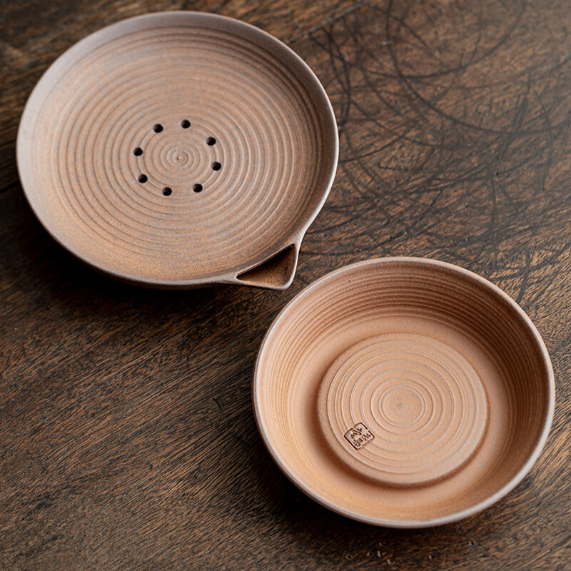 PJ川冶砚台蓄水壶承中式复古粗陶储水干泡盘紫砂老岩泥老岩泥海棠 贈壶垫