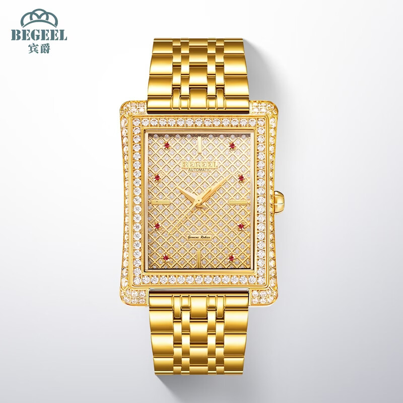 宾爵大师男士手表真红宝石金表瑞士进口机芯全自动机械表防水男款腕表 猎金骑士-红宝石金壳满天星 金带 无规格