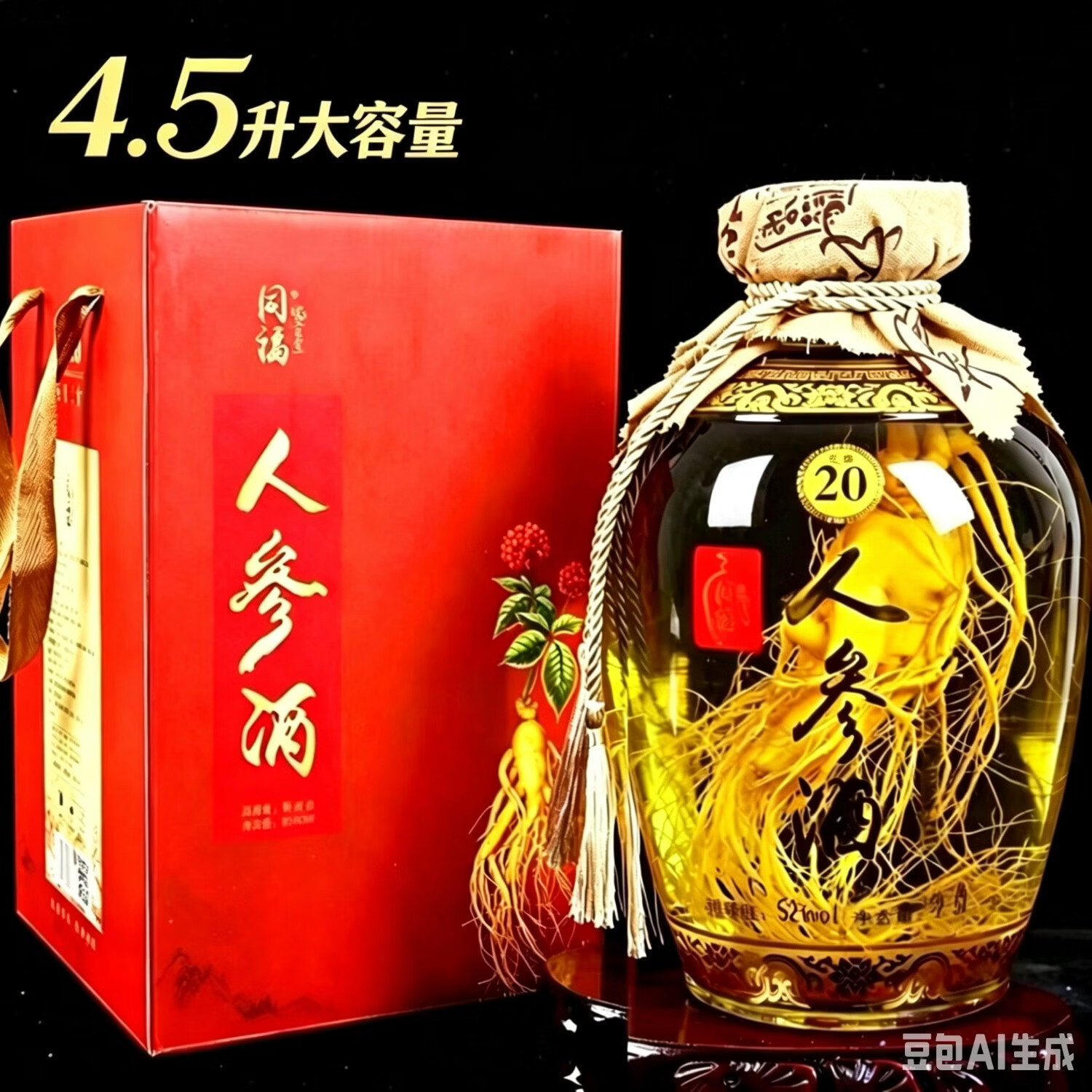 同福皖贡宣玻璃大坛人参枸杞酒礼盒装52度2500毫升长白山人参酒 顺丰包邮 52度 4500mL 1坛 礼盒装