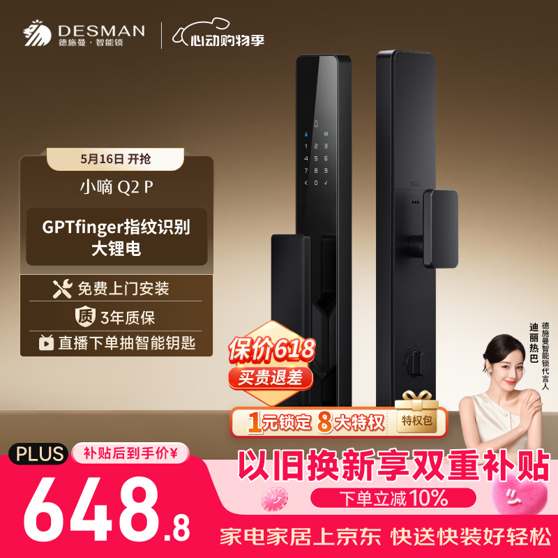 德施曼（DESMAN）智能门锁密码锁入户门 电子锁家用防盗指纹锁小嘀Q2P