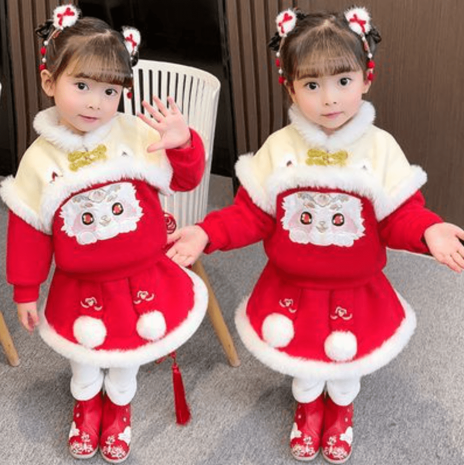 漫草香儿童新年衣服女童套装秋冬季款一岁女宝宝拜年服小女孩子过年