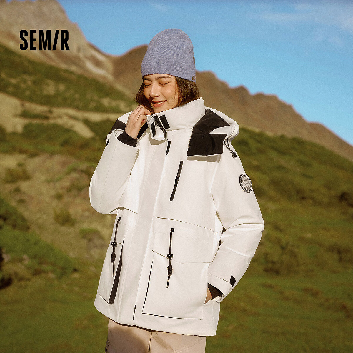森马(Semir)防护外套|羽绒服女中长款宽松防油防污冬防雨防风收腰厚外套 本白(白鸭绒)10102 M