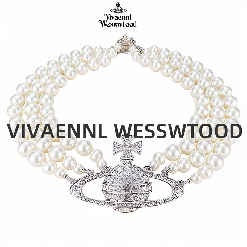 VAVIENNE WESWTOOD西太后经典款三层珍珠土星满钻项链明星同款女吊坠礼物首饰 黑水晶