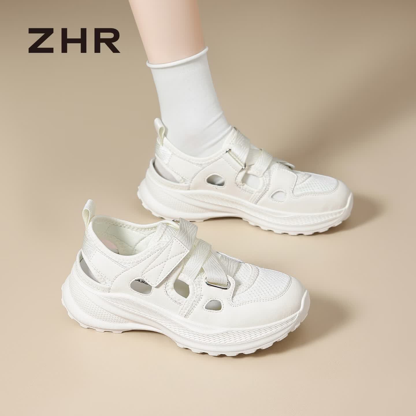 ZHR则则女鞋夏季镂空透气运动凉鞋女户外舒适徒步登山鞋女 QD16E米色36