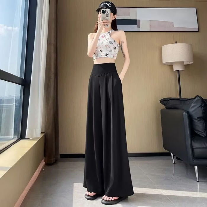 YOUNVFR2026春夏季新款西装裤女高腰阔腿裤直筒休闲宽松大摆拖地长裤子 黑色 2XL