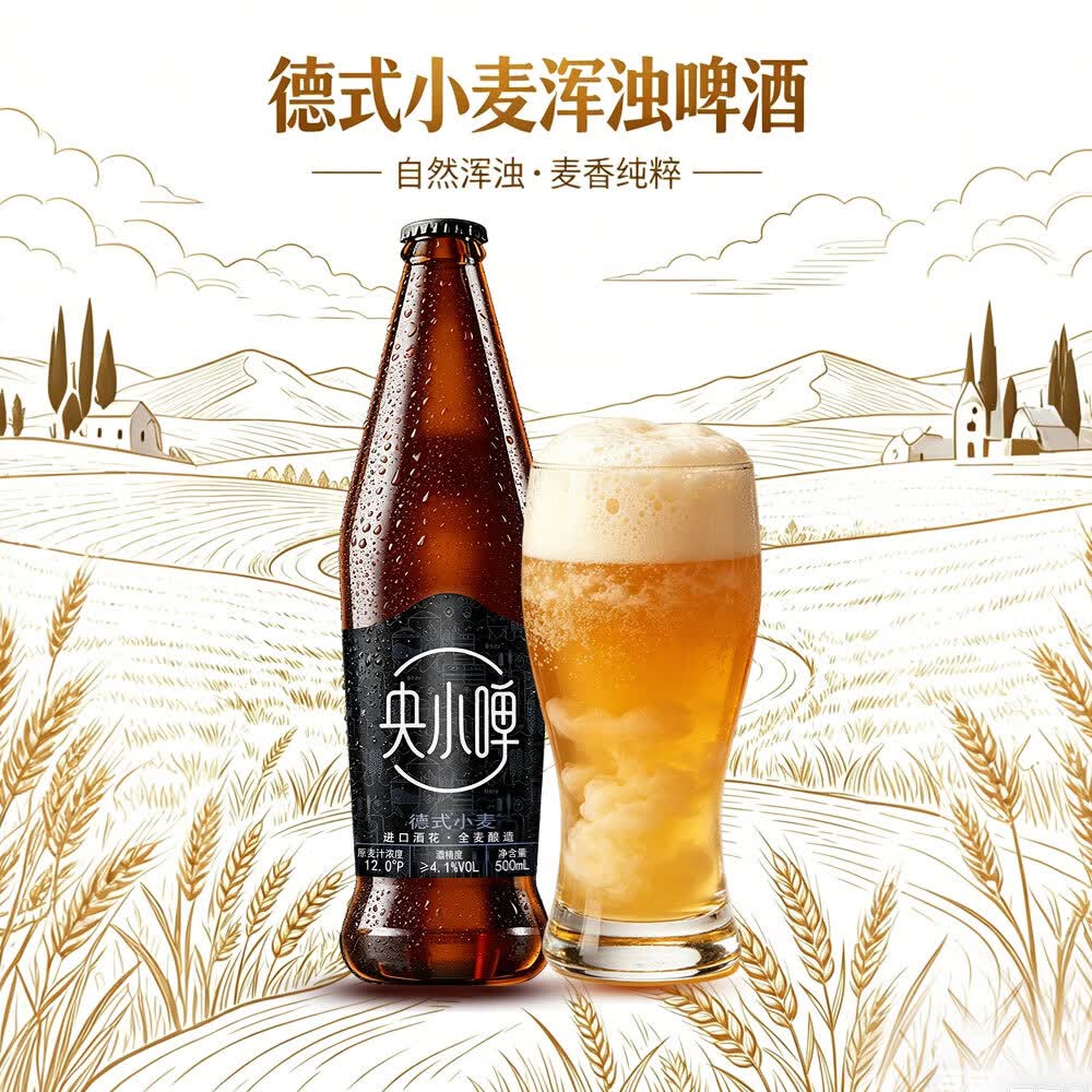 央小啤德式小麦12P 全麦精酿啤酒 进口麦芽进口酒花28天发酵整箱送礼 500mL 12瓶