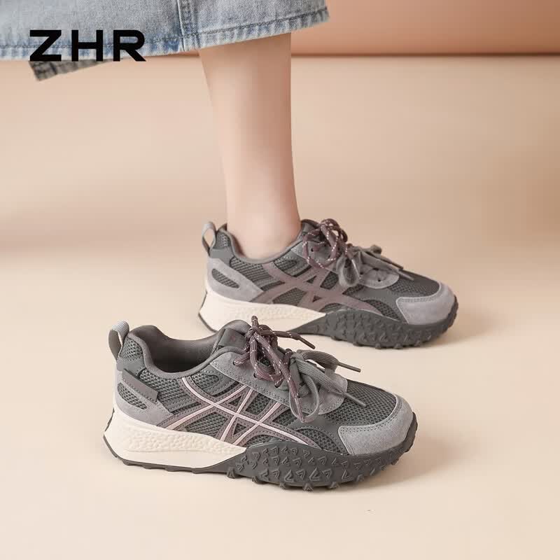 ZHR则则德训鞋女软底学生跑步运动鞋女防滑耐磨复古休闲女鞋 深灰色 39
