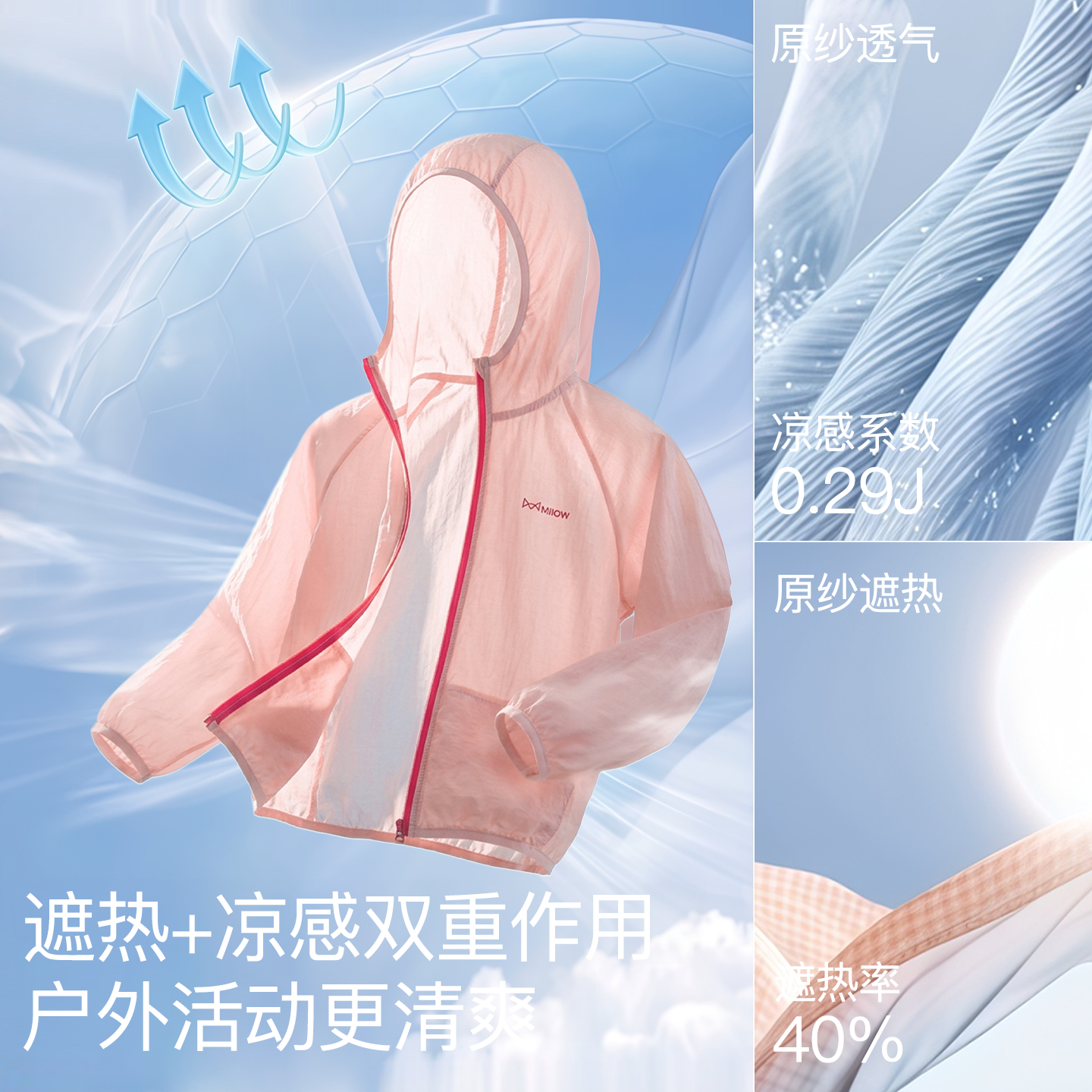 猫人儿童防晒衣女童轻薄宝宝女孩2026款中大童春夏男童外套皮肤衣 晴空蓝 120 建议体重30-40斤