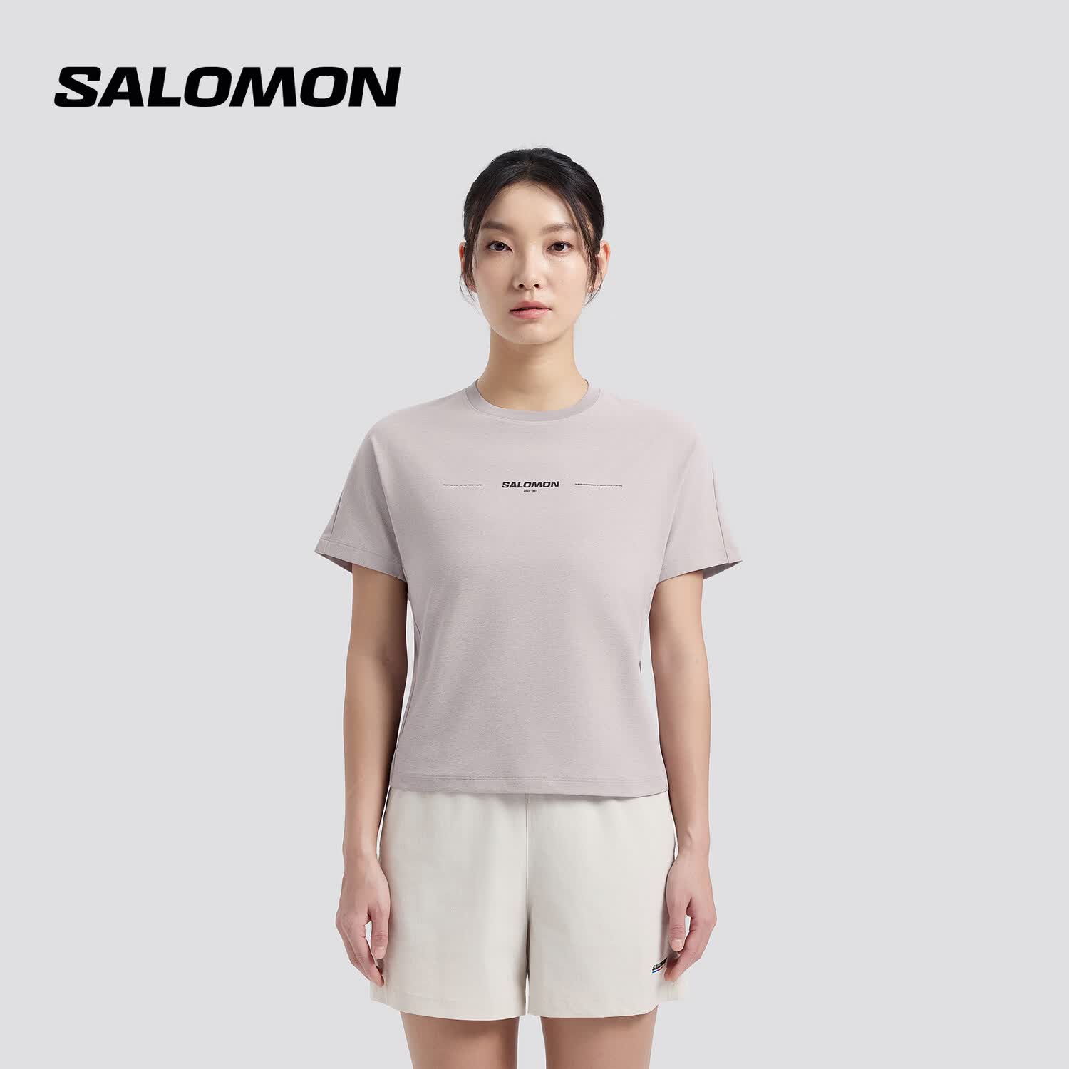萨洛蒙（Salomon）女款 户外运动跑步休闲舒适透气短袖T恤 PL OD SS TEE 海鸥灰 D00001 L 170/92A