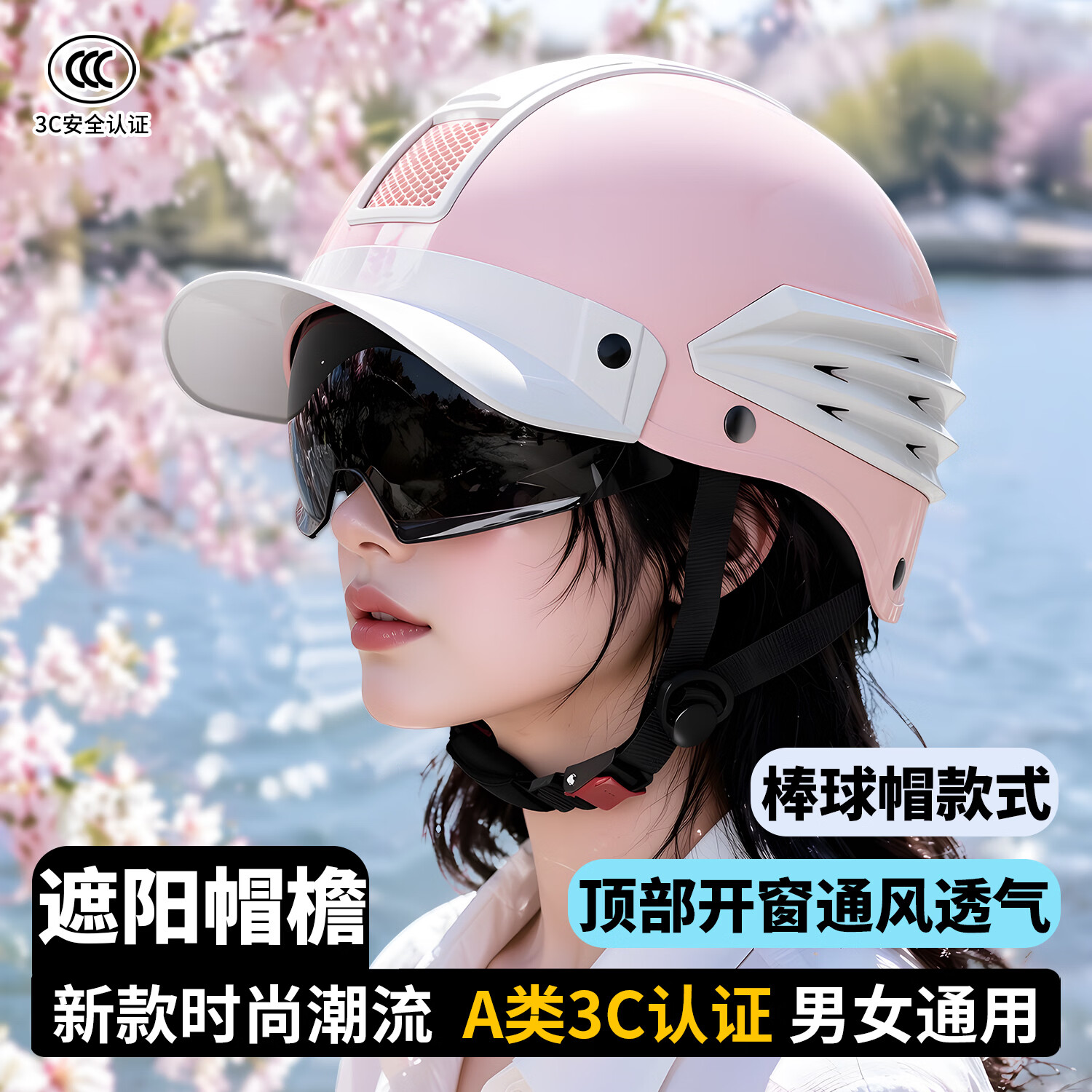 君豪龙（JUNHAOLONG）头盔3c认证电动车男女夏季士摩托车专用机车安全半盔电瓶车防晒帽防雨骑行骑手复古帽檐防摔防雾 创新时尚旗舰款【卡其】 52-62厘米【均码】