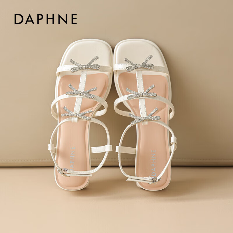 DAPHNE达芙妮罗马凉鞋女2026新款夏季时尚百搭优雅增高粗跟不累脚高跟鞋 米色 37